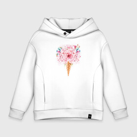 Детское худи Oversize хлопок с принтом Flowers ice cream в Санкт-Петербурге, френч-терри — 70% хлопок, 30% полиэстер. Мягкий теплый начес внутри —100% хлопок | боковые карманы, эластичные манжеты и нижняя кромка, капюшон на магнитной кнопке | 8 марта | girl | woman | бабушка | весна | девушкам | девушке | девушки | женский | листья | мама | март | пионы | подарок | тренд | цветочки | цветы