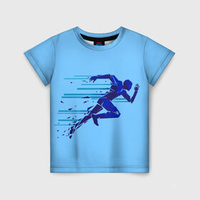 Детская футболка 3D с принтом Бегущий человек в Санкт-Петербурге, 100% гипоаллергенный полиэфир | прямой крой, круглый вырез горловины, длина до линии бедер, чуть спущенное плечо, ткань немного тянется | бегущий человек | раннер | спорт | спринт | усилие