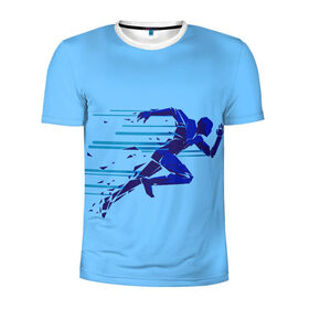 Мужская футболка 3D спортивная с принтом Бегущий человек в Санкт-Петербурге, 100% полиэстер с улучшенными характеристиками | приталенный силуэт, круглая горловина, широкие плечи, сужается к линии бедра | бегущий человек | раннер | спорт | спринт | усилие