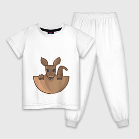 Детская пижама хлопок с принтом Кенгуренок в сумке в Санкт-Петербурге, 100% хлопок |  брюки и футболка прямого кроя, без карманов, на брюках мягкая резинка на поясе и по низу штанин
 | Тематика изображения на принте: animals | australia | baby | bag | cute | ears | eyes | jump | kangaroo | leap | mother | nose | paws | pocket | sack | shadow | tail | австралия | глаза | детеныш | животные | карман | кенгуренок | кенгуру | лапы | мама | мешок | милый | нос | няшный | п