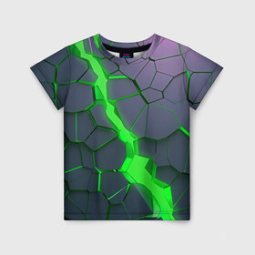 Детская футболка 3D с принтом ЗЕЛЕНЫЙ РАЗЛОМ | 3Д РАЗЛОМ в Санкт-Петербурге, 100% гипоаллергенный полиэфир | прямой крой, круглый вырез горловины, длина до линии бедер, чуть спущенное плечо, ткань немного тянется | 3d | 3д | abstrakt | couter strike | csgo | dota | geometry | green | lol | rift | steel | wow | абстракт | геометрия | дота | зеленый | камни | кубики | пластик | плиты | разлом | раскол | свет | скин | сталь | текстура | трещина
