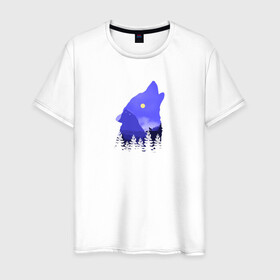 Мужская футболка хлопок с принтом Волк в Санкт-Петербурге, 100% хлопок | прямой крой, круглый вырез горловины, длина до линии бедер, слегка спущенное плечо. | wolf | вой | волк | горы | дикий | животное | зверь | лес