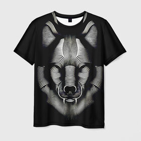 Мужская футболка 3D с принтом Волк из волнистых линий в Санкт-Петербурге, 100% полиэфир | прямой крой, круглый вырез горловины, длина до линии бедер | wolf | волк | волчара | живность | животное | охотник | следопыт | хищник