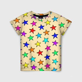 Детская футболка 3D с принтом Детские звезды на песке в Санкт-Петербурге, 100% гипоаллергенный полиэфир | прямой крой, круглый вырез горловины, длина до линии бедер, чуть спущенное плечо, ткань немного тянется | baby | colorfull | disco | kids | stars | девочкам | детские рисунки | детям | диско | звездочки | звезды | конфетти | лето | малыш | ночные | орнамент | песок | пляж | праздник | радужные | разноцветный узор