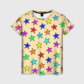 Женская футболка 3D с принтом Детские звезды на песке в Санкт-Петербурге, 100% полиэфир ( синтетическое хлопкоподобное полотно) | прямой крой, круглый вырез горловины, длина до линии бедер | baby | colorfull | disco | kids | stars | девочкам | детские рисунки | детям | диско | звездочки | звезды | конфетти | лето | малыш | ночные | орнамент | песок | пляж | праздник | радужные | разноцветный узор
