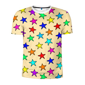 Мужская футболка 3D спортивная с принтом Детские звезды на песке в Санкт-Петербурге, 100% полиэстер с улучшенными характеристиками | приталенный силуэт, круглая горловина, широкие плечи, сужается к линии бедра | baby | colorfull | disco | kids | stars | девочкам | детские рисунки | детям | диско | звездочки | звезды | конфетти | лето | малыш | ночные | орнамент | песок | пляж | праздник | радужные | разноцветный узор