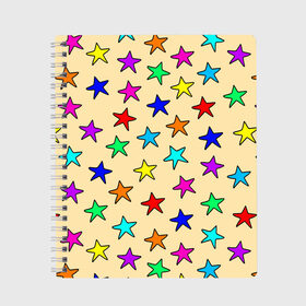 Тетрадь с принтом Детские звезды на песке в Санкт-Петербурге, 100% бумага | 48 листов, плотность листов — 60 г/м2, плотность картонной обложки — 250 г/м2. Листы скреплены сбоку удобной пружинной спиралью. Уголки страниц и обложки скругленные. Цвет линий — светло-серый
 | baby | colorfull | disco | kids | stars | девочкам | детские рисунки | детям | диско | звездочки | звезды | конфетти | лето | малыш | ночные | орнамент | песок | пляж | праздник | радужные | разноцветный узор