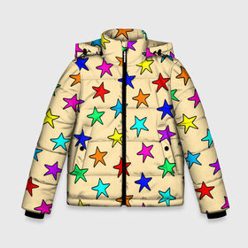 Зимняя куртка для мальчиков 3D с принтом Детские звезды на песке в Санкт-Петербурге, ткань верха — 100% полиэстер; подклад — 100% полиэстер, утеплитель — 100% полиэстер | длина ниже бедра, удлиненная спинка, воротник стойка и отстегивающийся капюшон. Есть боковые карманы с листочкой на кнопках, утяжки по низу изделия и внутренний карман на молнии. 

Предусмотрены светоотражающий принт на спинке, радужный светоотражающий элемент на пуллере молнии и на резинке для утяжки | baby | colorfull | disco | kids | stars | девочкам | детские рисунки | детям | диско | звездочки | звезды | конфетти | лето | малыш | ночные | орнамент | песок | пляж | праздник | радужные | разноцветный узор