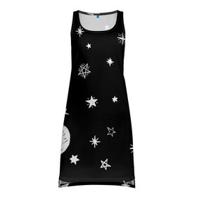 Платье-майка 3D с принтом Звездное небо в Санкт-Петербурге, 100% полиэстер | полуприлегающий силуэт, широкие бретели, круглый вырез горловины, удлиненный подол сзади. | звездное небо | звездочки | звезды | космос | минимализм | полумесяц