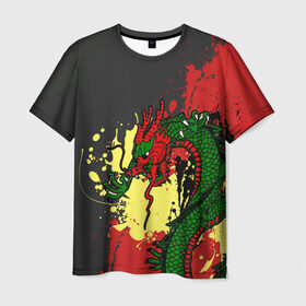 Мужская футболка 3D с принтом Chinese dragon в Санкт-Петербурге, 100% полиэфир | прямой крой, круглый вырез горловины, длина до линии бедер | dragon | брызги | китайский дракон | монстр | ящерица
