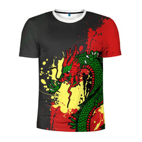 Мужская футболка 3D спортивная с принтом Chinese dragon в Санкт-Петербурге, 100% полиэстер с улучшенными характеристиками | приталенный силуэт, круглая горловина, широкие плечи, сужается к линии бедра | dragon | брызги | китайский дракон | монстр | ящерица