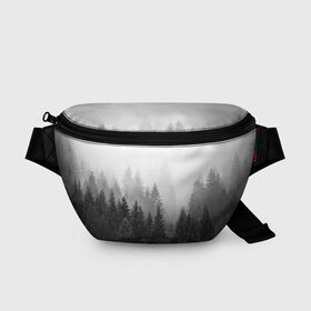 Поясная сумка 3D с принтом Туманный лес в Санкт-Петербурге, 100% полиэстер | плотная ткань, ремень с регулируемой длиной, внутри несколько карманов для мелочей, основное отделение и карман с обратной стороны сумки застегиваются на молнию | tegunvteg | деревья | лес | листья | природа | темный лес | туман | туманный лес