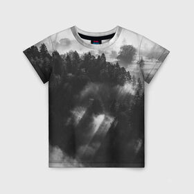 Детская футболка 3D с принтом Туман в лесу в Санкт-Петербурге, 100% гипоаллергенный полиэфир | прямой крой, круглый вырез горловины, длина до линии бедер, чуть спущенное плечо, ткань немного тянется | tegunvteg | деревья | лес | листья | природа | темный лес | туман