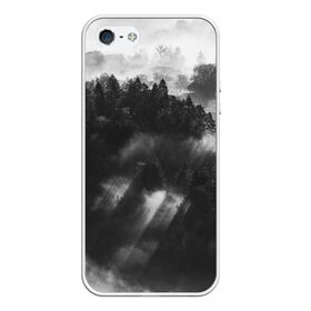 Чехол для iPhone 5/5S матовый с принтом Туман в лесу в Санкт-Петербурге, Силикон | Область печати: задняя сторона чехла, без боковых панелей | tegunvteg | деревья | лес | листья | природа | темный лес | туман