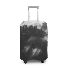 Чехол для чемодана 3D с принтом Туман в лесу в Санкт-Петербурге, 86% полиэфир, 14% спандекс | двустороннее нанесение принта, прорези для ручек и колес | tegunvteg | деревья | лес | листья | природа | темный лес | туман