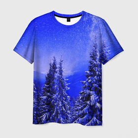 Мужская футболка 3D с принтом Зимний лес в Санкт-Петербурге, 100% полиэфир | прямой крой, круглый вырез горловины, длина до линии бедер | tegunvteg | деревья | зима | зимний лес | лес | листья | мороз | природа | снег | темный лес