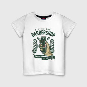 Детская футболка хлопок с принтом лучшая в городе парикмахерская в Санкт-Петербурге, 100% хлопок | круглый вырез горловины, полуприлегающий силуэт, длина до линии бедер | barbershop | shave | бриться