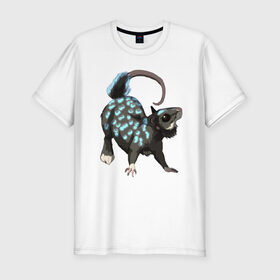 Мужская футболка хлопок Slim с принтом персонаж крыса в Санкт-Петербурге, 92% хлопок, 8% лайкра | приталенный силуэт, круглый вырез ворота, длина до линии бедра, короткий рукав | Тематика изображения на принте: вымышленный | крыса | мышь | персонаж | рисунок | свечение