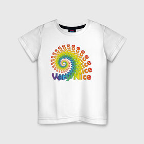 Детская футболка хлопок с принтом Very Nice Rainbow. Радуга в Санкт-Петербурге, 100% хлопок | круглый вырез горловины, полуприлегающий силуэт, длина до линии бедер | красивая | красивый текст | очень | очень прекрасный | позитив | прикольная картинка | прикольный текст | радуга | спираль | улитка