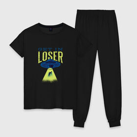 Женская пижама хлопок с принтом Get In Loser в Санкт-Петербурге, 100% хлопок | брюки и футболка прямого кроя, без карманов, на брюках мягкая резинка на поясе и по низу штанин | Тематика изображения на принте: abduction | alien | aliens | art | i want to believe | they live | ufo | x files | арт | астронавт | иллюстрация | инопланетяне | ксеноморф | нло | они существуют | пришелец | секретные материалы | среди нас | чужие | чужой | я верю
