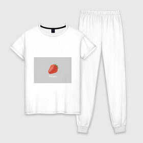Женская пижама хлопок с принтом Strawberry potatoes в Санкт-Петербурге, 100% хлопок | брюки и футболка прямого кроя, без карманов, на брюках мягкая резинка на поясе и по низу штанин | grey | patato | strawberry | картошка | клубника | серый
