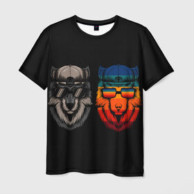 Мужская футболка 3D с принтом Молодые волки в Санкт-Петербурге, 100% полиэфир | прямой крой, круглый вырез горловины, длина до линии бедер | братья волки | волк | воющий волк | звездный волк | неоновый волк | рисованный волк