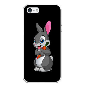Чехол для iPhone 5/5S матовый с принтом ЗАЙКА в Санкт-Петербурге, Силикон | Область печати: задняя сторона чехла, без боковых панелей | Тематика изображения на принте: bunny | cartoon | hare | rabbit | белый | зайчик | заяц | кролик | морковка | мультик | серый