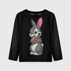 Детский лонгслив 3D с принтом ЗАЙКА в Санкт-Петербурге, 100% полиэстер | длинные рукава, круглый вырез горловины, полуприлегающий силуэт
 | bunny | cartoon | hare | rabbit | белый | зайчик | заяц | кролик | морковка | мультик | серый