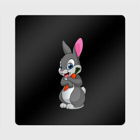 Магнит виниловый Квадрат с принтом ЗАЙКА в Санкт-Петербурге, полимерный материал с магнитным слоем | размер 9*9 см, закругленные углы | bunny | cartoon | hare | rabbit | белый | зайчик | заяц | кролик | морковка | мультик | серый