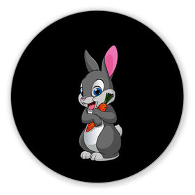 Коврик для мышки круглый с принтом ЗАЙКА в Санкт-Петербурге, резина и полиэстер | круглая форма, изображение наносится на всю лицевую часть | bunny | cartoon | hare | rabbit | белый | зайчик | заяц | кролик | морковка | мультик | серый