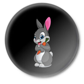 Значок с принтом ЗАЙКА в Санкт-Петербурге,  металл | круглая форма, металлическая застежка в виде булавки | Тематика изображения на принте: bunny | cartoon | hare | rabbit | белый | зайчик | заяц | кролик | морковка | мультик | серый
