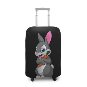 Чехол для чемодана 3D с принтом ЗАЙКА в Санкт-Петербурге, 86% полиэфир, 14% спандекс | двустороннее нанесение принта, прорези для ручек и колес | bunny | cartoon | hare | rabbit | белый | зайчик | заяц | кролик | морковка | мультик | серый
