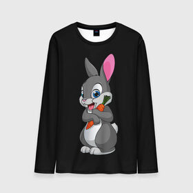 Мужской лонгслив 3D с принтом ЗАЙКА в Санкт-Петербурге, 100% полиэстер | длинные рукава, круглый вырез горловины, полуприлегающий силуэт | bunny | cartoon | hare | rabbit | белый | зайчик | заяц | кролик | морковка | мультик | серый