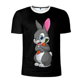 Мужская футболка 3D спортивная с принтом ЗАЙКА в Санкт-Петербурге, 100% полиэстер с улучшенными характеристиками | приталенный силуэт, круглая горловина, широкие плечи, сужается к линии бедра | bunny | cartoon | hare | rabbit | белый | зайчик | заяц | кролик | морковка | мультик | серый
