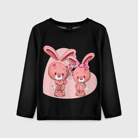 Детский лонгслив 3D с принтом ЗАЙЧИКИ в Санкт-Петербурге, 100% полиэстер | длинные рукава, круглый вырез горловины, полуприлегающий силуэт
 | bunny | cartoon | hare | rabbit | зайка | заяц | кролик | мультик | розовый | цветы
