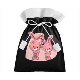 Подарочный 3D мешок с принтом ЗАЙЧИКИ в Санкт-Петербурге, 100% полиэстер | Размер: 29*39 см | bunny | cartoon | hare | rabbit | зайка | заяц | кролик | мультик | розовый | цветы