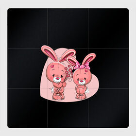 Магнитный плакат 3Х3 с принтом ЗАЙЧИКИ в Санкт-Петербурге, Полимерный материал с магнитным слоем | 9 деталей размером 9*9 см | bunny | cartoon | hare | rabbit | зайка | заяц | кролик | мультик | розовый | цветы
