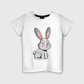 Детская футболка хлопок с принтом КРОЛИК в Санкт-Петербурге, 100% хлопок | круглый вырез горловины, полуприлегающий силуэт, длина до линии бедер | bunny | cartoon | cute | hare | rabbit | зайка | заяц | кролик | милый | мультик