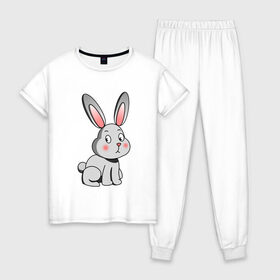 Женская пижама хлопок с принтом КРОЛИК в Санкт-Петербурге, 100% хлопок | брюки и футболка прямого кроя, без карманов, на брюках мягкая резинка на поясе и по низу штанин | bunny | cartoon | cute | hare | rabbit | зайка | заяц | кролик | милый | мультик