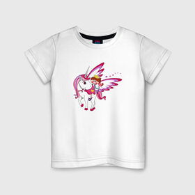 Детская футболка хлопок с принтом ЕДИНОРОГ в Санкт-Петербурге, 100% хлопок | круглый вырез горловины, полуприлегающий силуэт, длина до линии бедер | cute | fairy | miracle | pink | pony | princess | unicorn | wings | единорог | крылья | милый | пони | розовый | фея | чудо