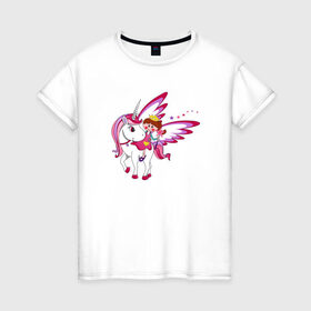Женская футболка хлопок с принтом ЕДИНОРОГ в Санкт-Петербурге, 100% хлопок | прямой крой, круглый вырез горловины, длина до линии бедер, слегка спущенное плечо | cute | fairy | miracle | pink | pony | princess | unicorn | wings | единорог | крылья | милый | пони | розовый | фея | чудо