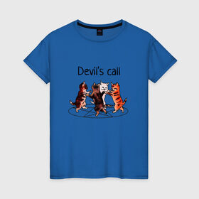 Женская футболка хлопок с принтом Calling the Devil в Санкт-Петербурге, 100% хлопок | прямой крой, круглый вырез горловины, длина до линии бедер, слегка спущенное плечо | devil | love | pentagram | дьявол | котята | люцифер | пентаграмма | призыв