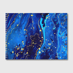 Альбом для рисования с принтом СИНИЙ ГРАНИТ в Санкт-Петербурге, 100% бумага
 | матовая бумага, плотность 200 мг. | marble | абстракция | гранит | золото | золотой | камень | контраст | линии | позолочен | полосы. | синий гранит