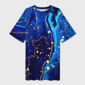 Платье-футболка 3D с принтом СИНИЙ ГРАНИТ в Санкт-Петербурге,  |  | marble | абстракция | гранит | золото | золотой | камень | контраст | линии | позолочен | полосы. | синий гранит