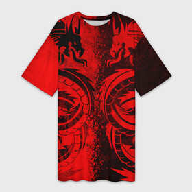 Платье-футболка 3D с принтом BLACK RED DRAGONS TATOO в Санкт-Петербурге,  |  | anime | china | dragon | japan | katana | samurai | smoke | snake | sword | tattoo | аниме | дракон | дым | змей | катана | китай | меч | самурай | тату | татуировка | япония