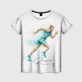 Женская футболка 3D с принтом Russia Running в Санкт-Петербурге, 100% полиэфир ( синтетическое хлопкоподобное полотно) | прямой крой, круглый вырез горловины, длина до линии бедер | running | russia | russia running | бег | россия