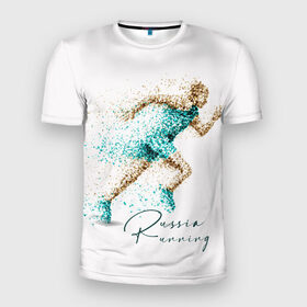 Мужская футболка 3D спортивная с принтом Russia Running в Санкт-Петербурге, 100% полиэстер с улучшенными характеристиками | приталенный силуэт, круглая горловина, широкие плечи, сужается к линии бедра | running | russia | russia running | бег | россия