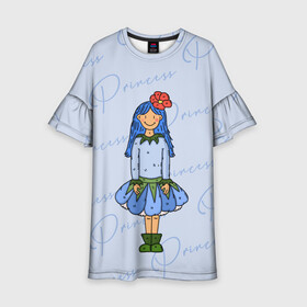 Детское платье 3D с принтом  Принцесса Ежевичка  в Санкт-Петербурге, 100% полиэстер | прямой силуэт, чуть расширенный к низу. Круглая горловина, на рукавах — воланы | princess | девочка | девочка с синими волосами
