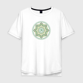 Мужская футболка хлопок Oversize с принтом Mandala chakra Anahata Green в Санкт-Петербурге, 100% хлопок | свободный крой, круглый ворот, “спинка” длиннее передней части | anahata | chakra | mandala | om | yoga | йога | сердечная | чакра