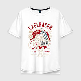Мужская футболка хлопок Oversize с принтом Кафе Гонщик в Санкт-Петербурге, 100% хлопок | свободный крой, круглый ворот, “спинка” длиннее передней части | biker | racer | байкер | гонщик | мотоцикл